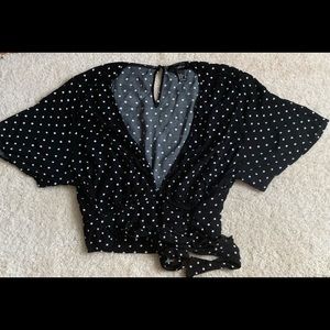 Black polka dot crop shirt